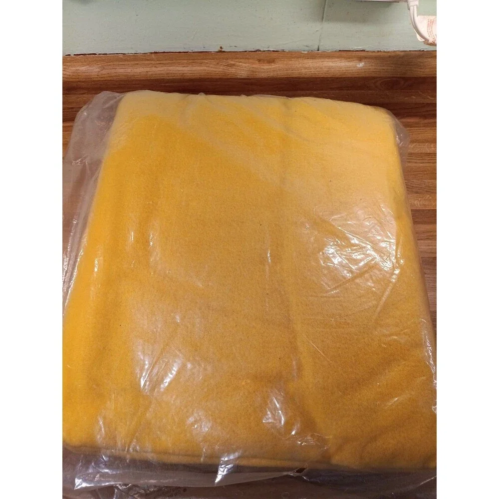 Vintage Yellow Satin Trim Blanket 80X90 Inches